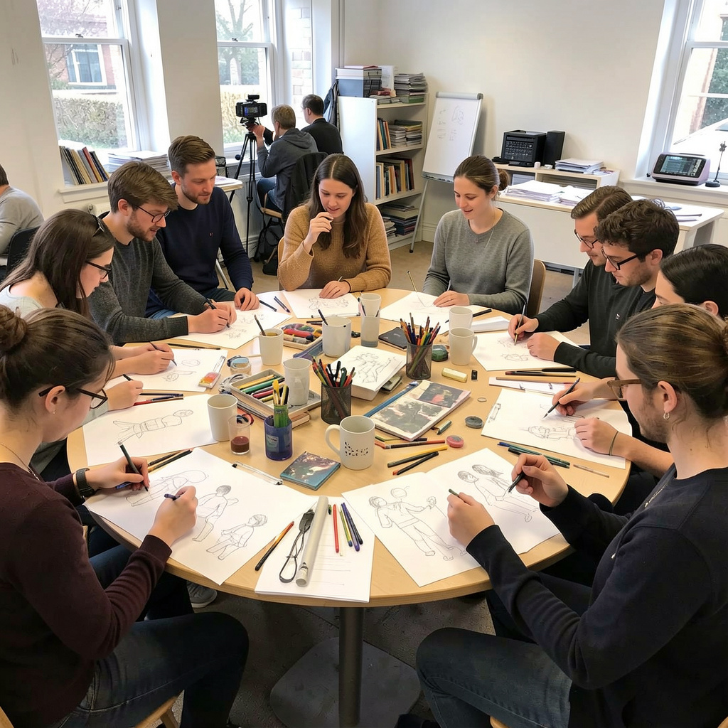 Creatieve workshop met deelnemers aan het werk